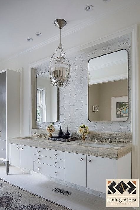 27 Backsplash for White Bathroom Ideas Trending on Pinterest This Year 28 All-White Tile with Layered Lighting