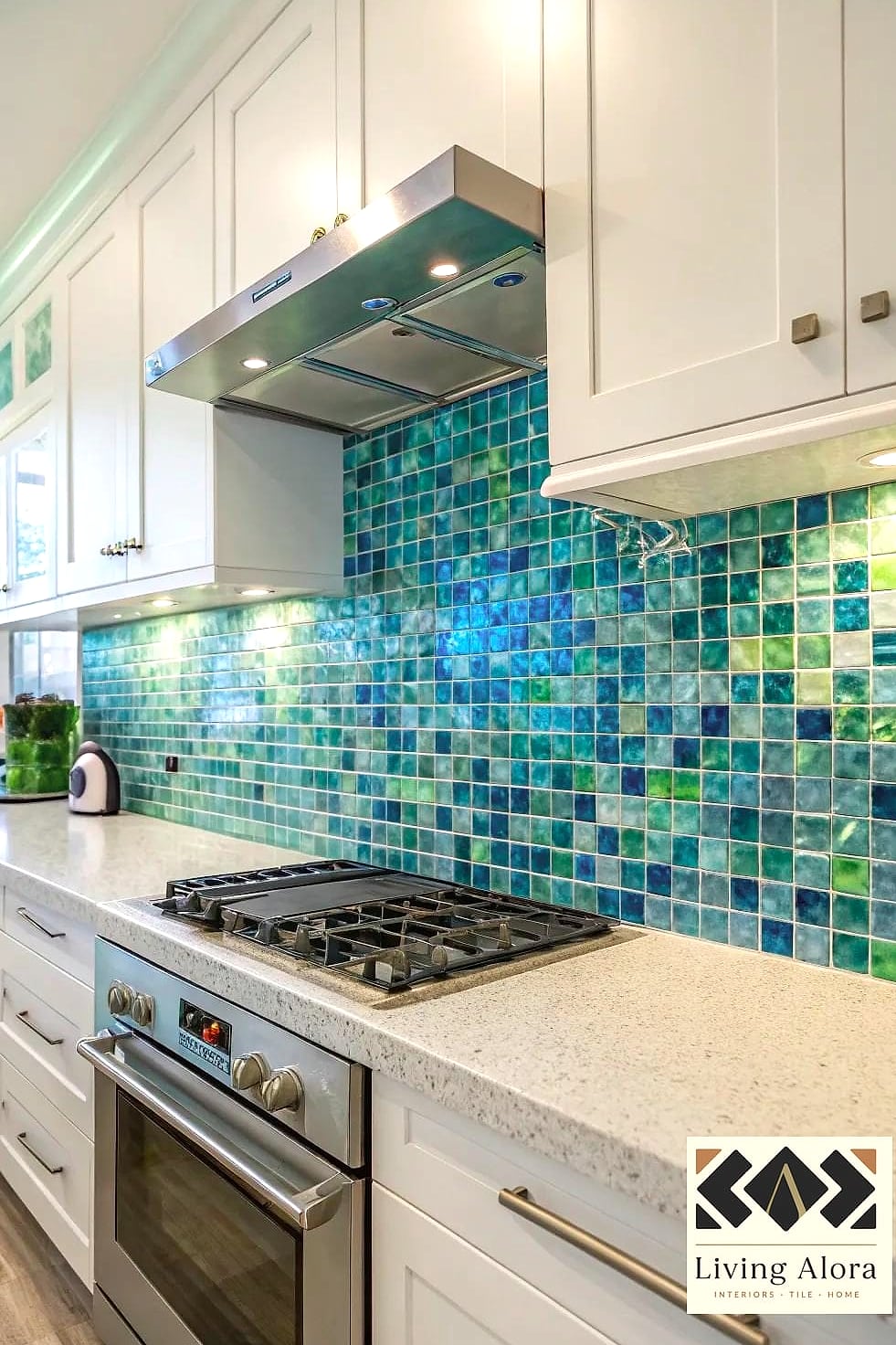 25 Colorful Glass Backsplash Ideas That Maximize Style and Function 24 Aqua Glass Tile with White Grout