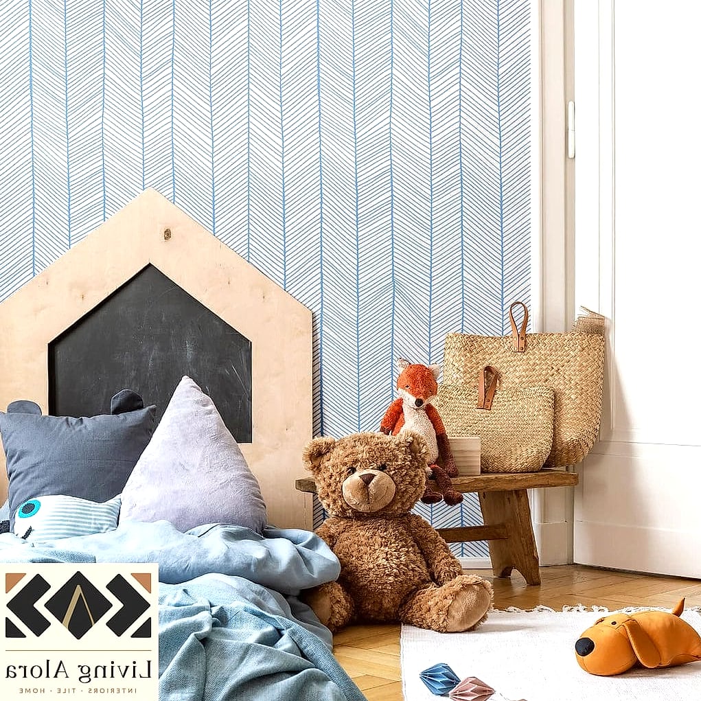 21 Trendy Colorful Herringbone Backsplash Ideas That Work in Any Size Home 20 Baby Blue Herringbone for a Nursery-Adjacent Kitchenette