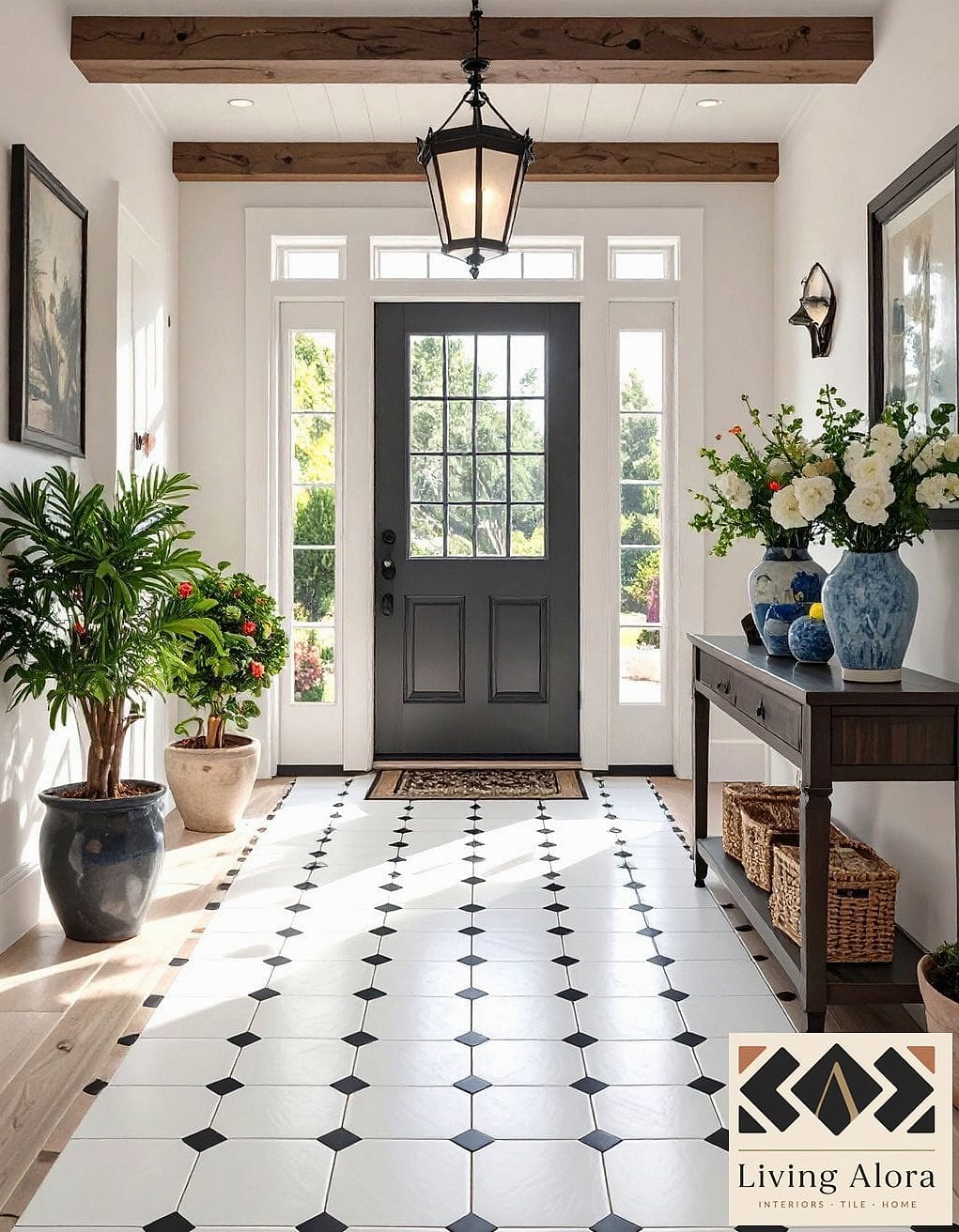 Basketweave Tile Runner in an Entryway