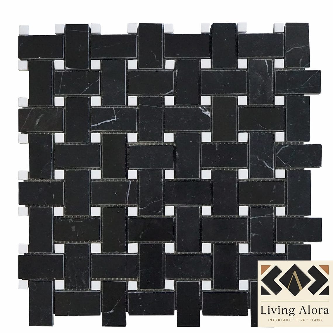 Black Basketweave Mosaic in a Powder Room