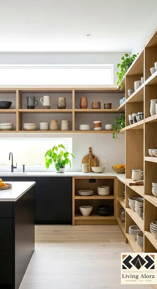 18 Black Cabinets Ideas for Every Home Style and Budget 14 Black Cabinets with Open Shelving
