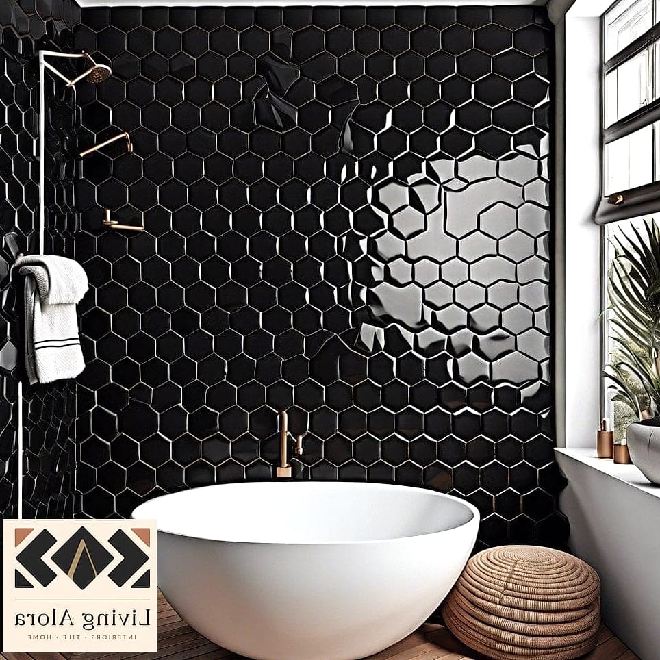 Black Hexagon Mosaic on a Bathroom Floor
