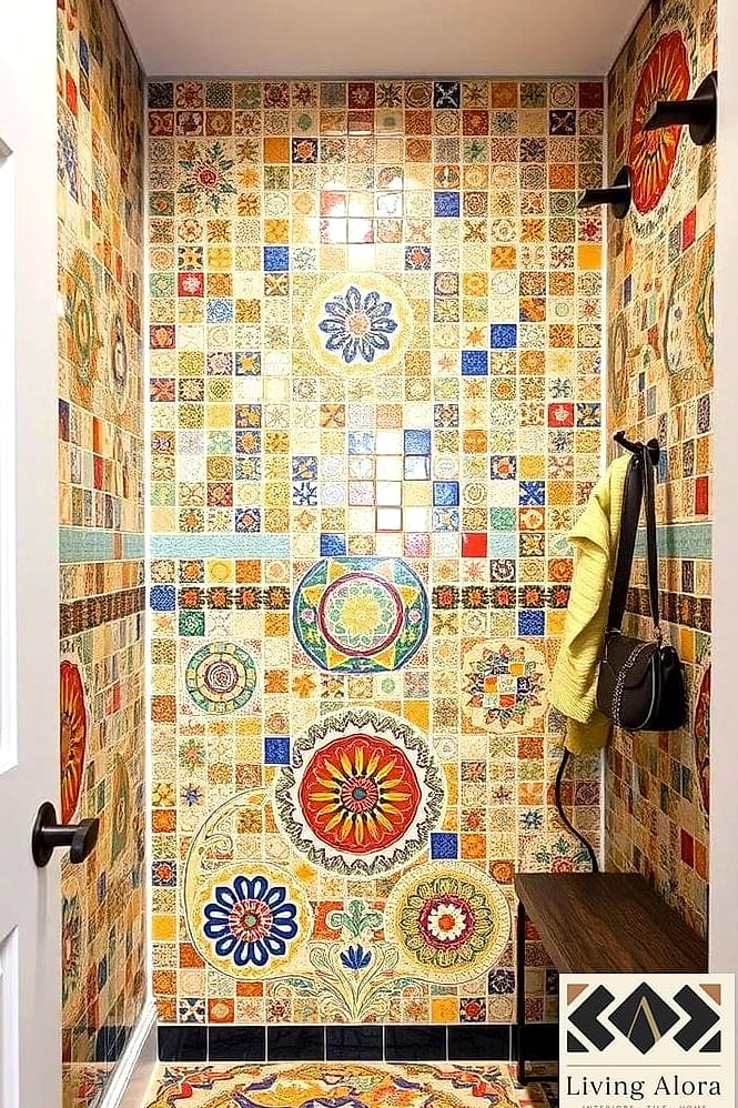 Black Mosaic Mudroom Floor