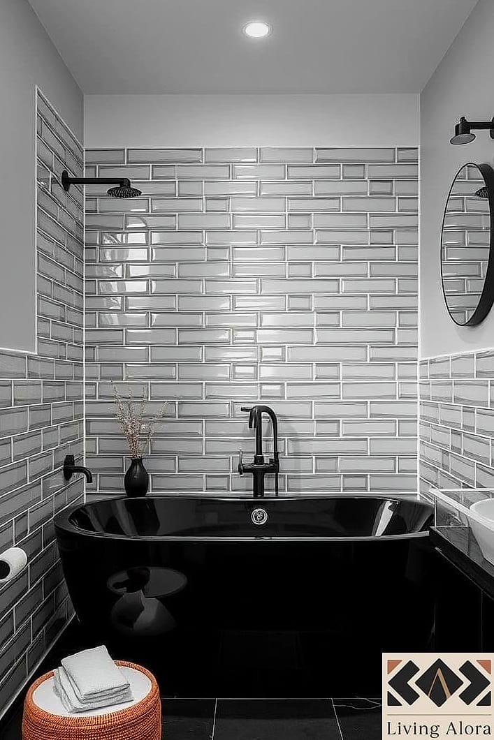 Black Mosaic Tile Bathtub Surround