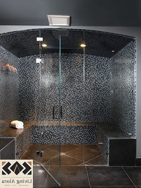 Black Mosaic Tile in a Steam Shower
