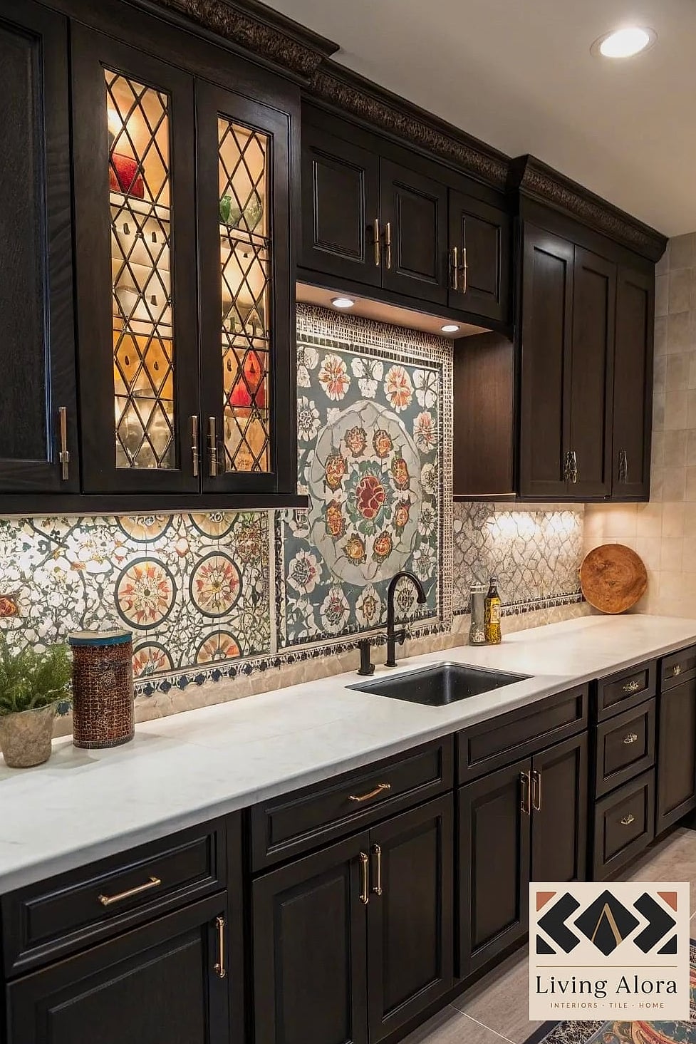15 Backsplash for Dark Cabinets Ideas Worth Stealing From Interior Designers 7 Black Mosaic Tile for a Moody, Monochrome Look