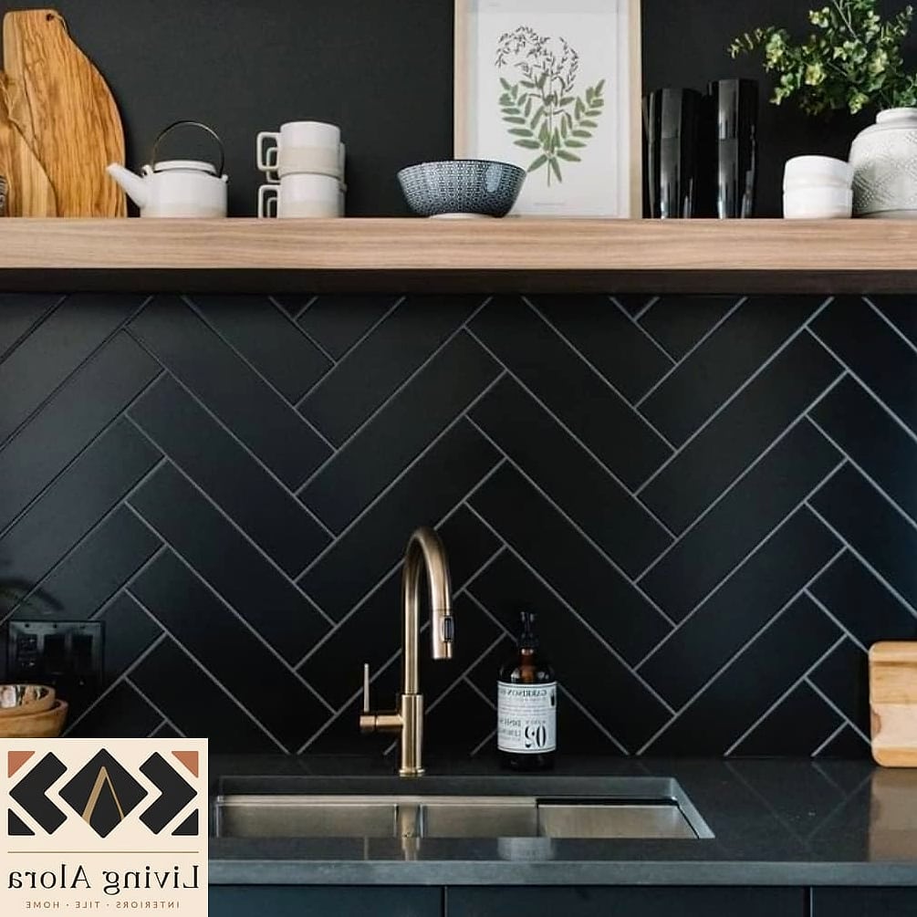 Black Tile with Brushed Brass Hardware
