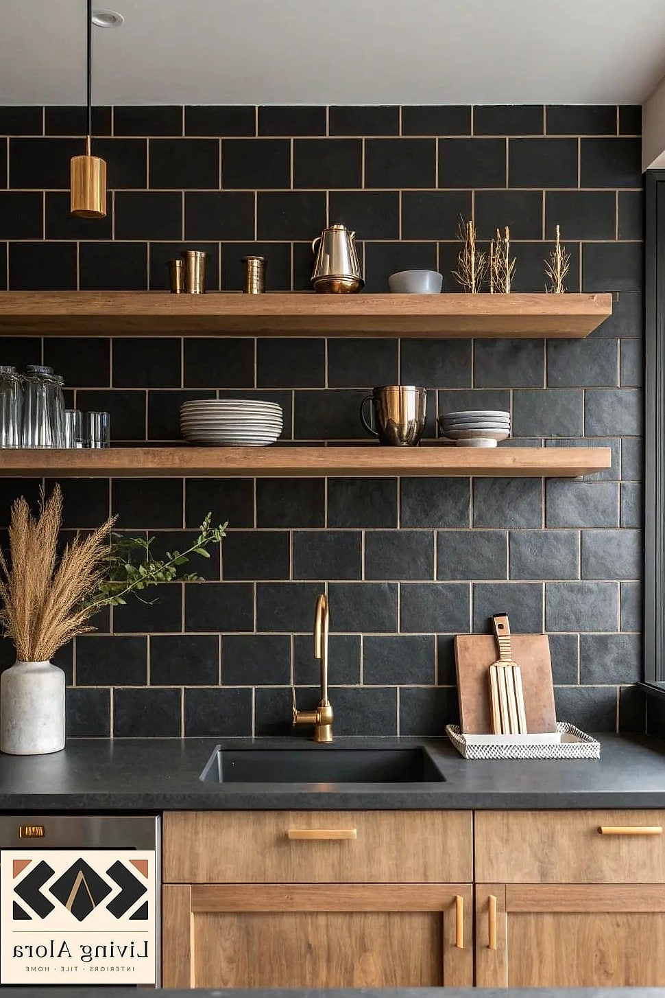 Black Tile with Under-Cabinet Lighting