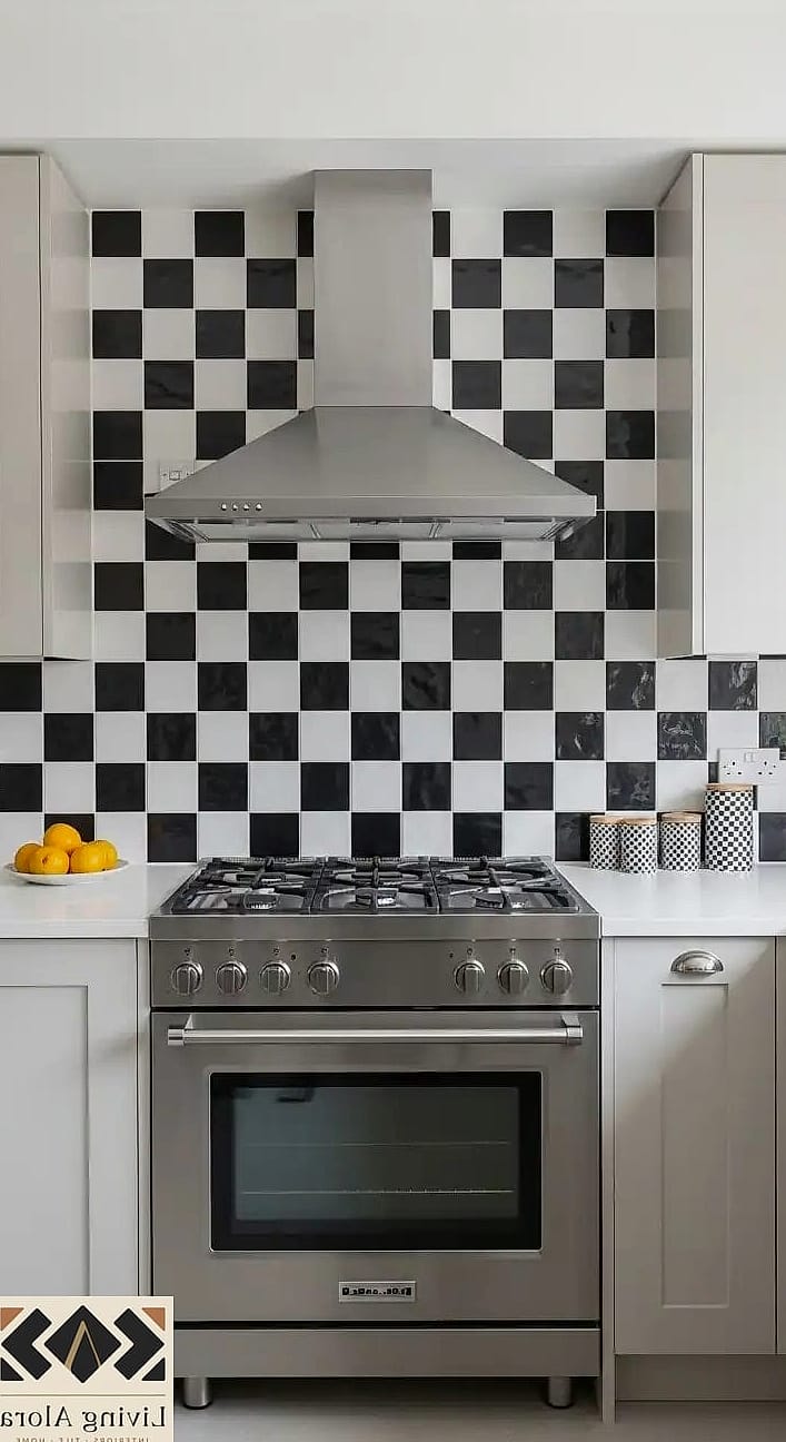 13 Backsplash for Gray and White Cabinets Ideas to Inspire Your Next Renovation 5 Black and White Checkerboard Tile