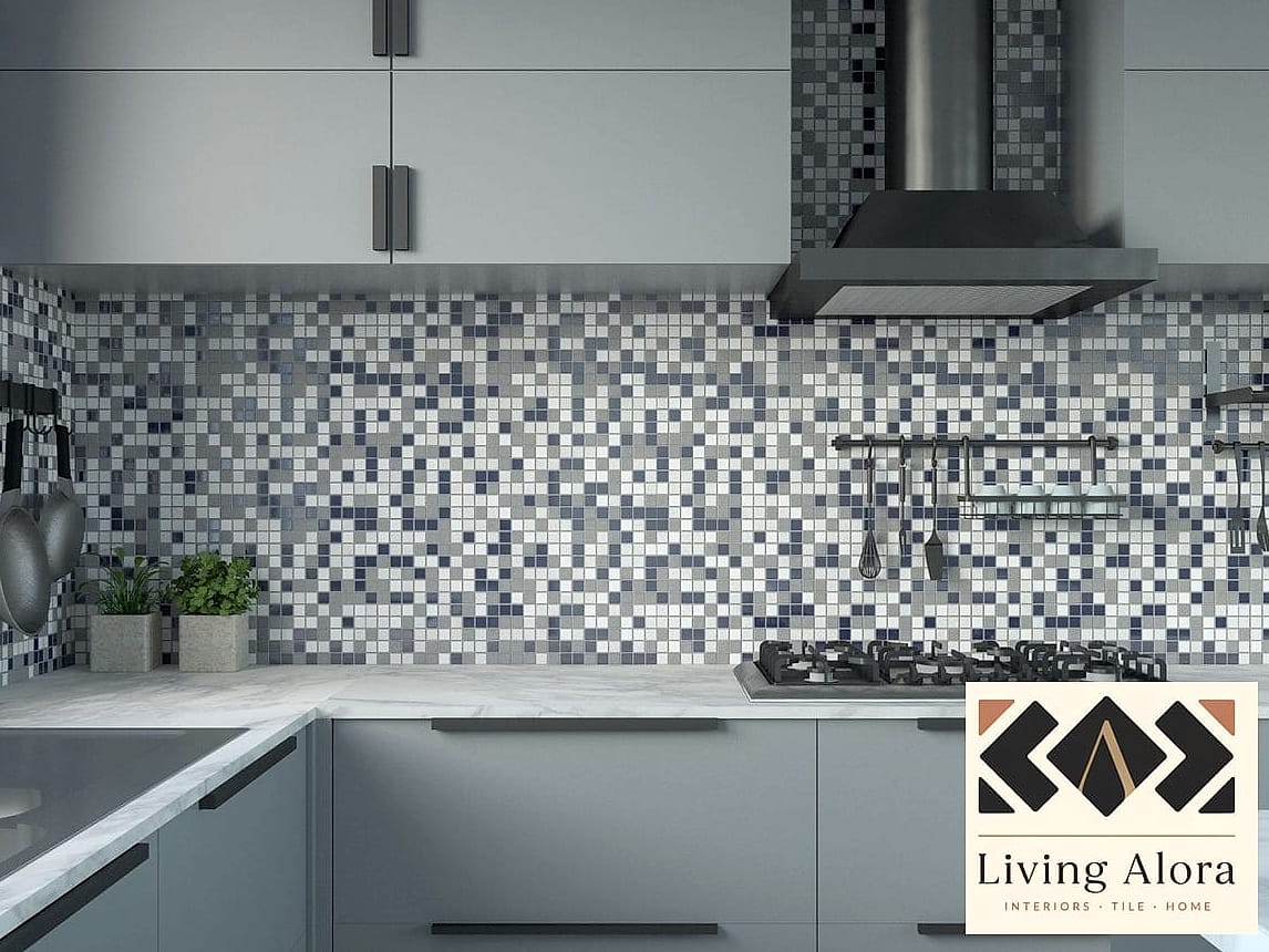 13 Backsplash for Gray and White Cabinets Ideas to Inspire Your Next Renovation 9 Blue and Gray Mosaic Accent