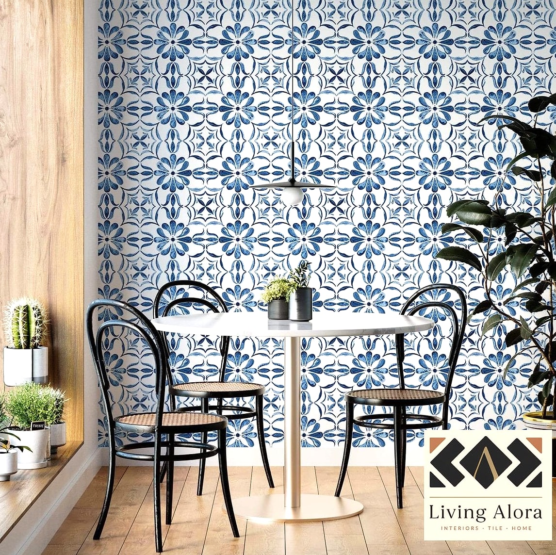 Blue and White Talavera Bathroom Floor