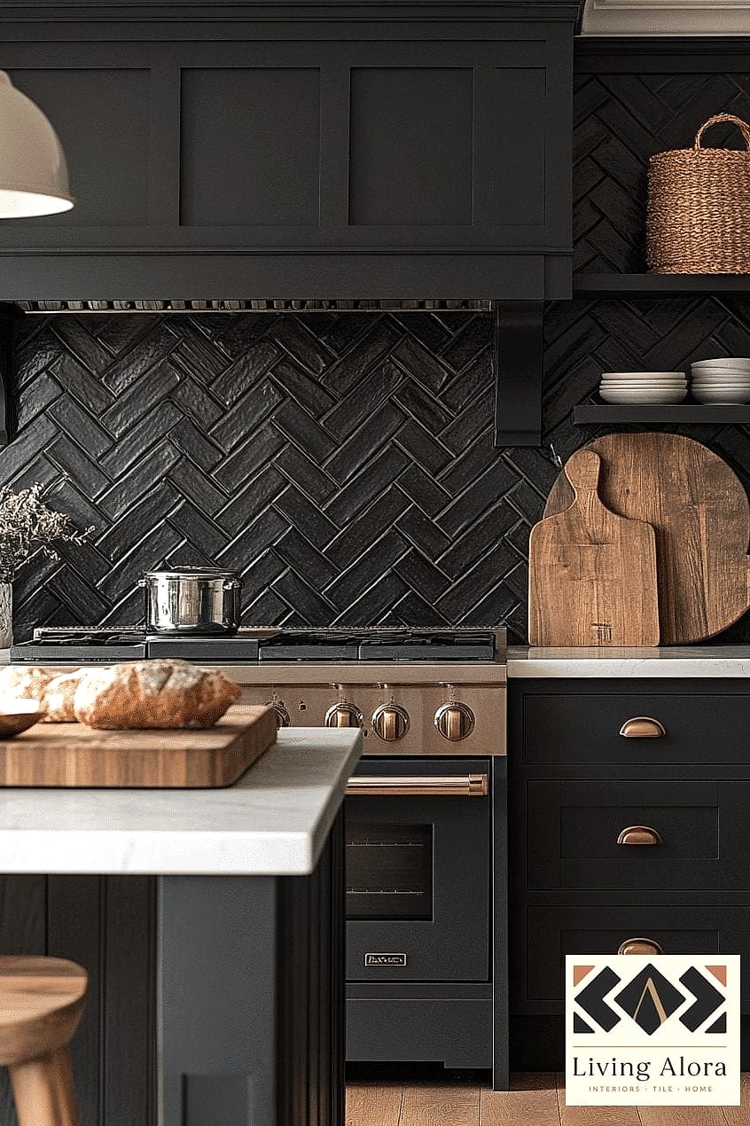 21 Marble Herringbone Backsplash Ideas That Look Expensive But Aren't 16 Bold Black and White Marble Herringbone
