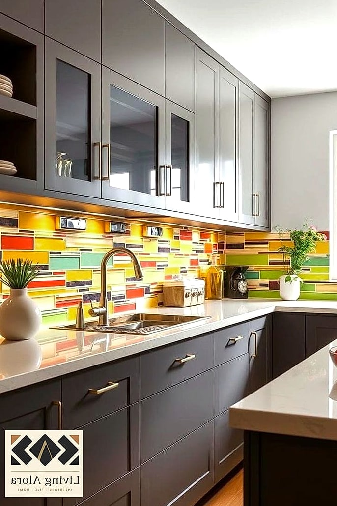 10 Modern Backsplash Ideas Worth Stealing From Interior Designers 10 Bold Color Blocking with Two-Tone Tile