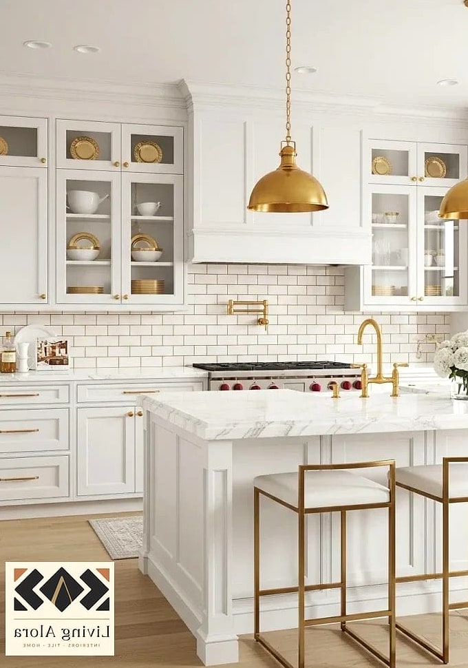22 White Kitchen Ideas That Work in Any Size Home 12 Brass and Gold Hardware