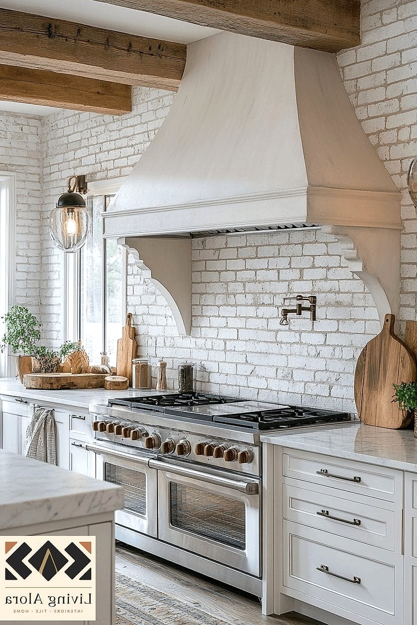 18 White Brick Backsplash Ideas You Haven't Seen Before 9 Brick Backsplash That Wraps Around a Window