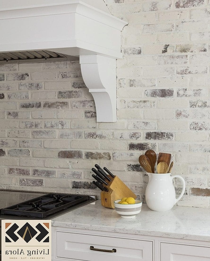 18 White Brick Backsplash Ideas You Haven't Seen Before 14 Brick with a Distressed, Aged Patina