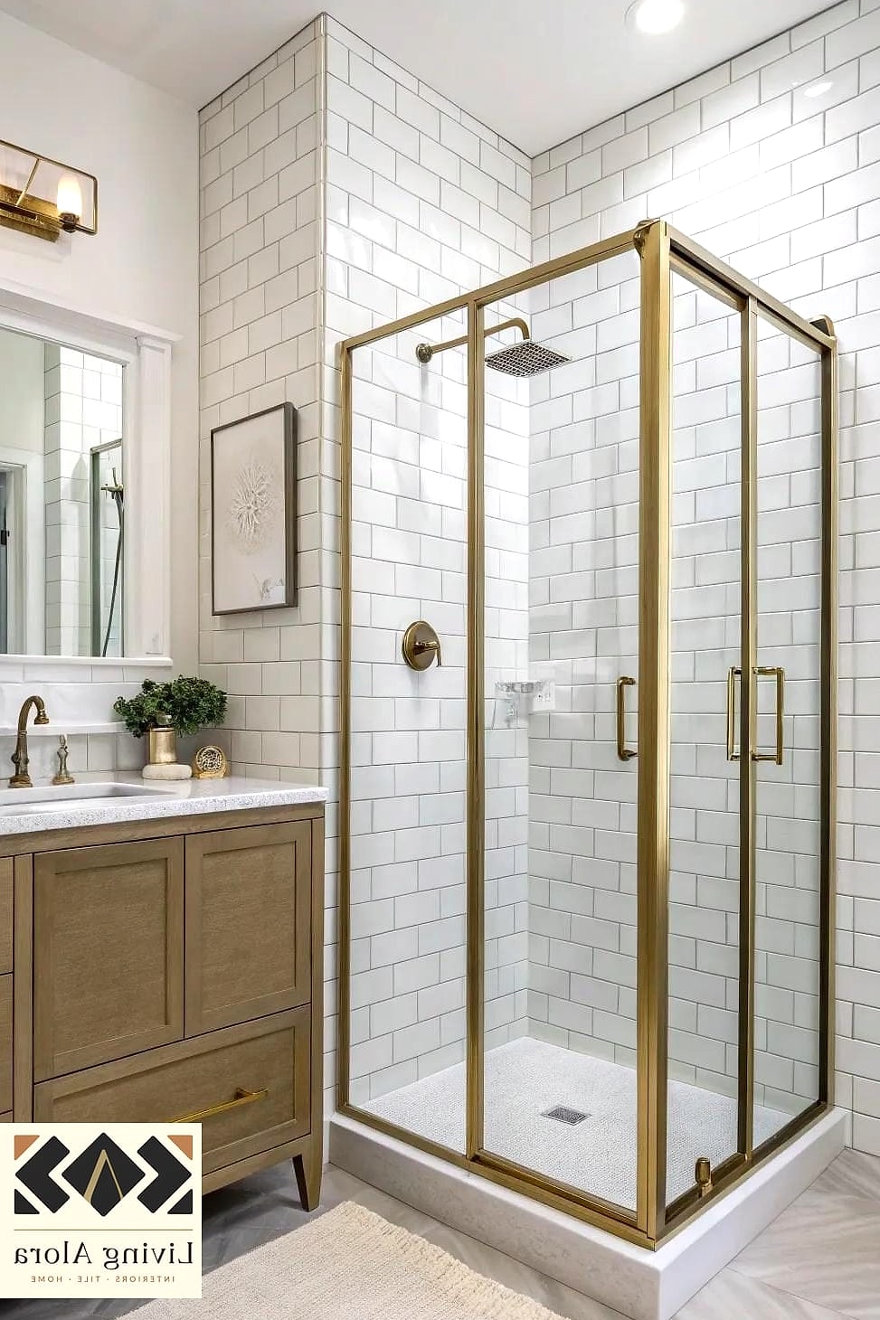 21 White Bathroom Ideas That Maximize Style and Function 9 Brushed Brass Hardware