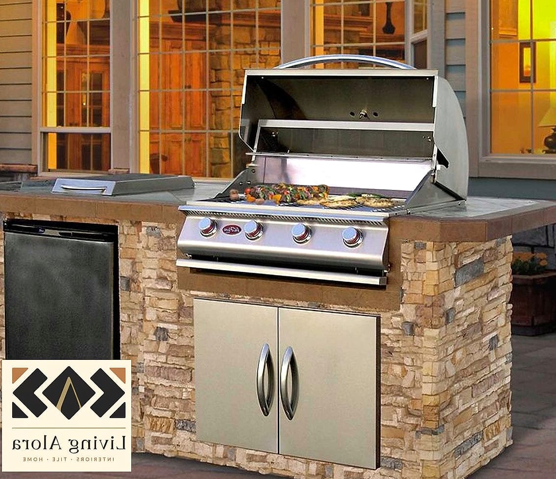 A Built-In Grill Station With Stone Veneer