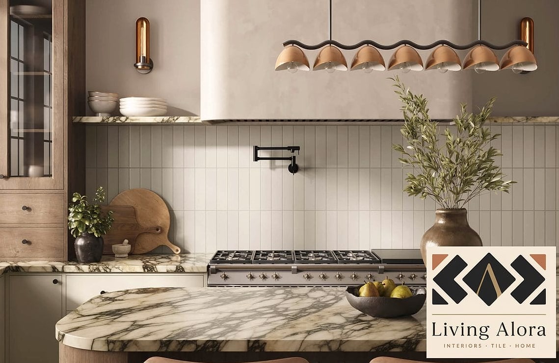 Ceramic Tile in Soft Sage with White Counters