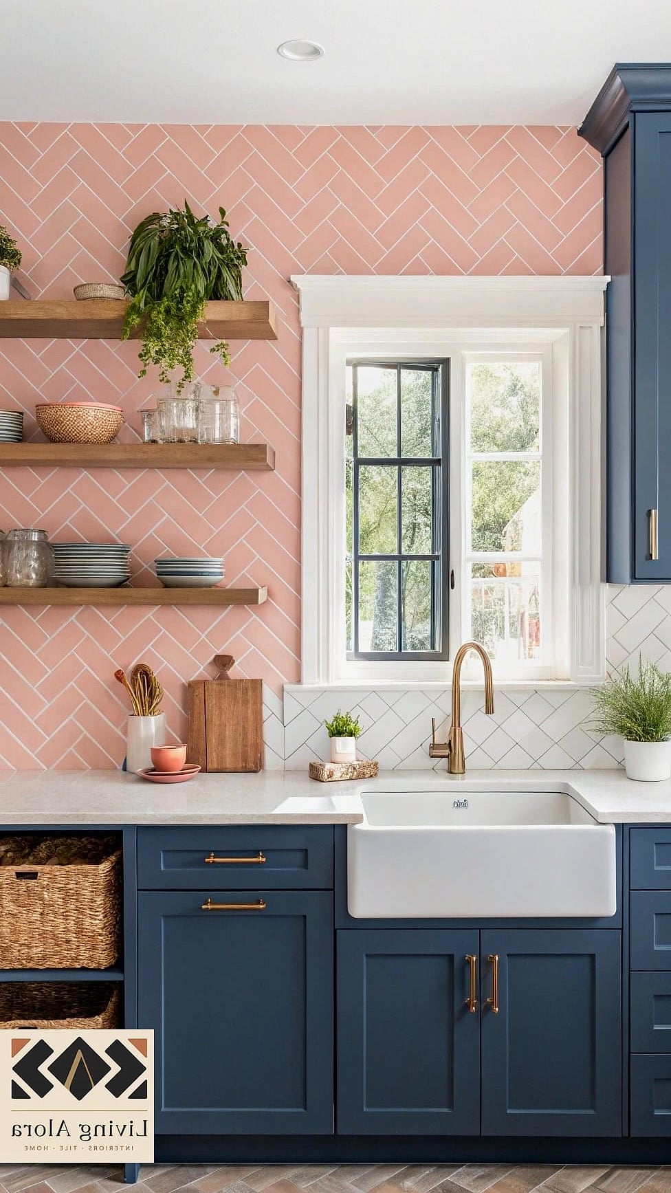 21 Trendy Colorful Herringbone Backsplash Ideas That Work in Any Size Home 15 Charcoal and Coral Herringbone Combo