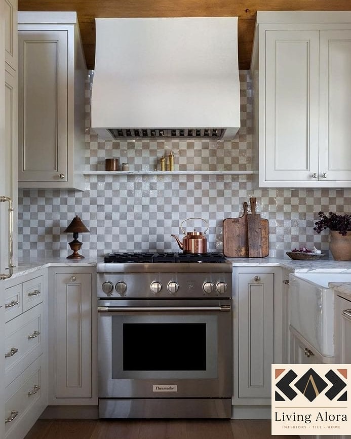 17 Ceiling Height Backsplash Ideas From Homes We Absolutely Love 11 Checkerboard Tile in Black and White