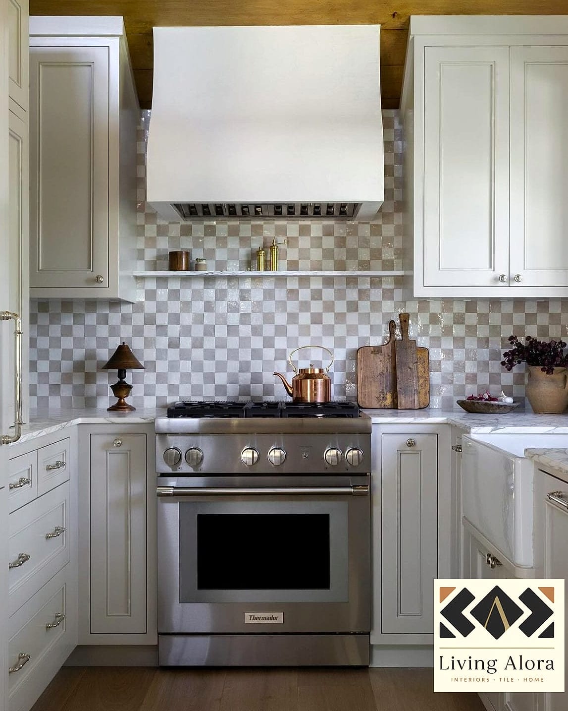 Checkerboard Tile Floor-to-Wall Continuation