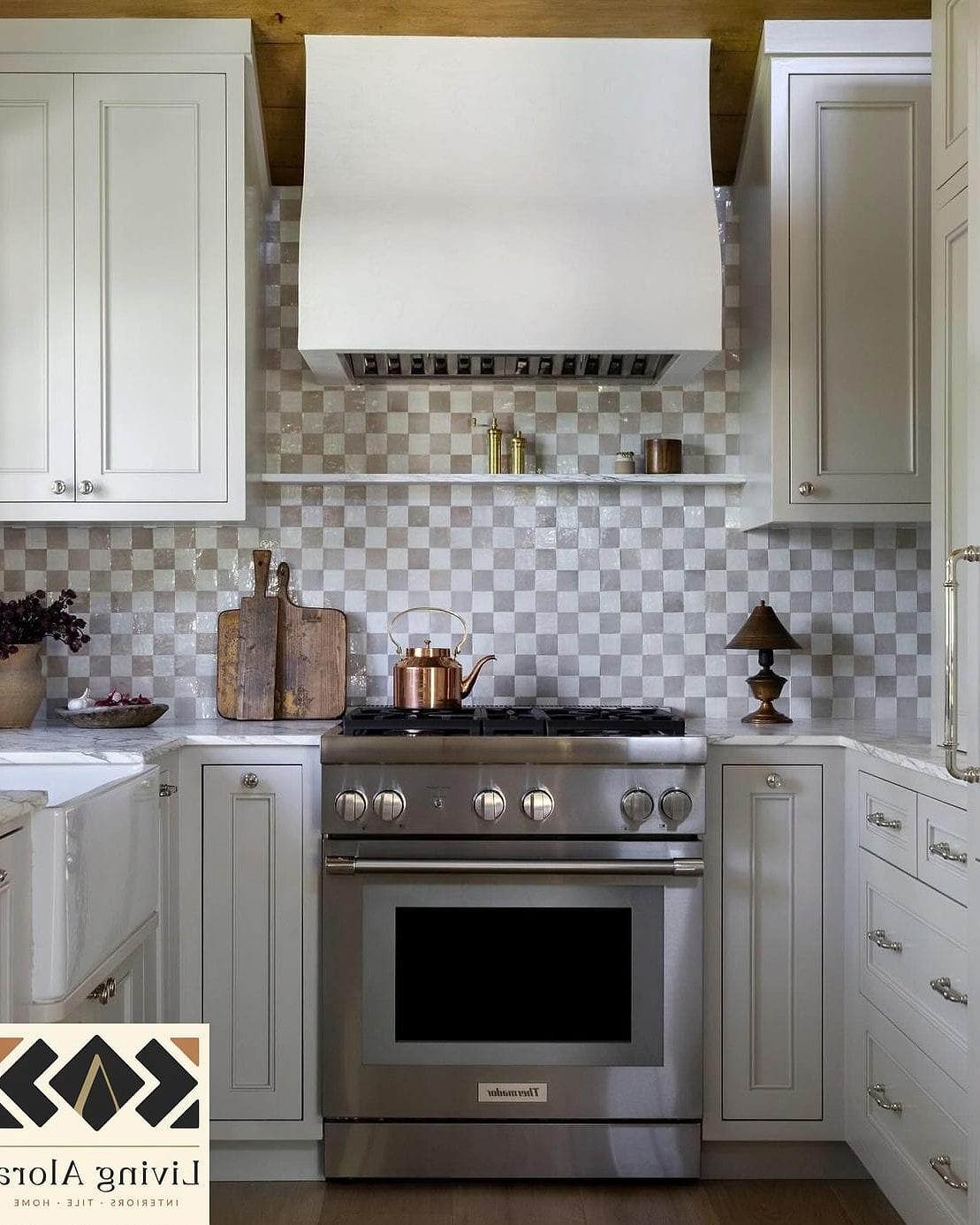 Checkerboard Tile in Soft Gray and White