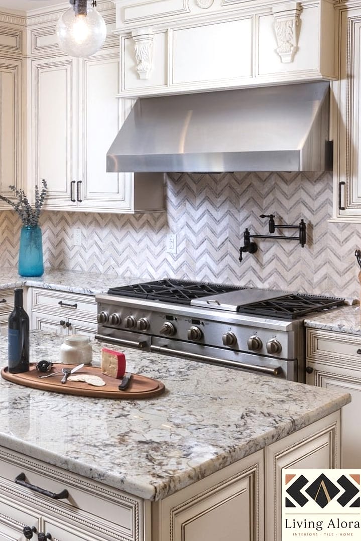 Chevron Paired with Quartz Countertops