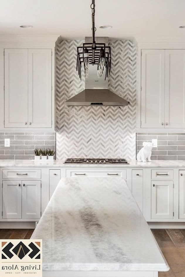 30 White Quartz Backsplash Ideas for Every Home Style and Budget 14 Chevron Pattern Backsplash