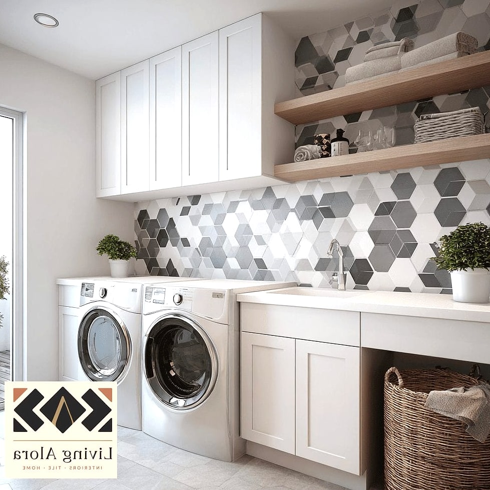 Chevron Tile in a Laundry Room