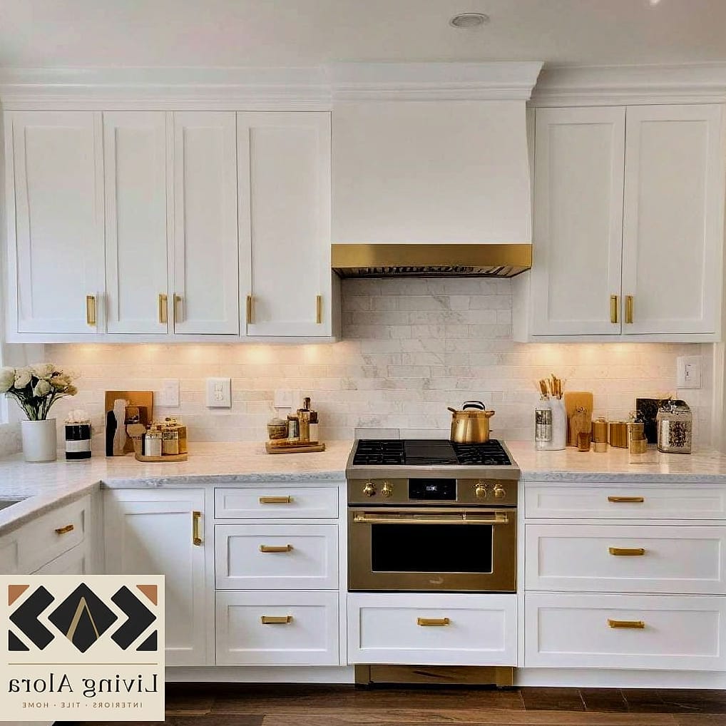 18 White Cabinets Ideas That Prove This Trend Is Here to Stay 2 Classic Shaker Style with Brushed Brass Hardware