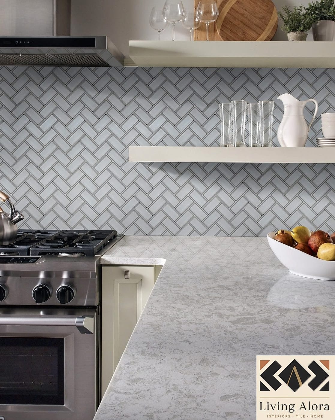 Clear Glass Herringbone Pattern