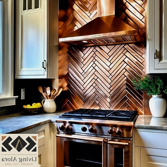 13 Copper Backsplash Ideas From Homes We Absolutely Love 9 Copper Herringbone Pattern