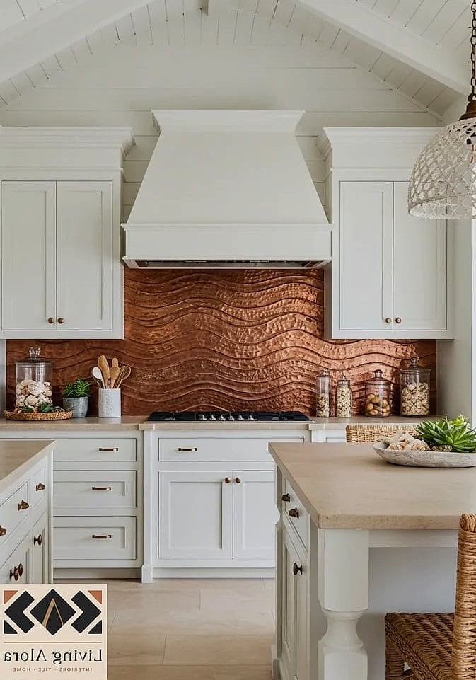 13 Copper Backsplash Ideas From Homes We Absolutely Love 11 Copper Tile in a Coastal Kitchen