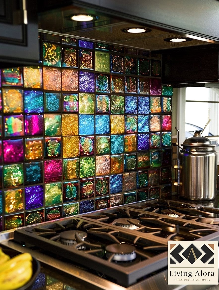 25 Colorful Glass Backsplash Ideas That Maximize Style and Function 8 Coral Glass Tile for a Coastal Kitchen