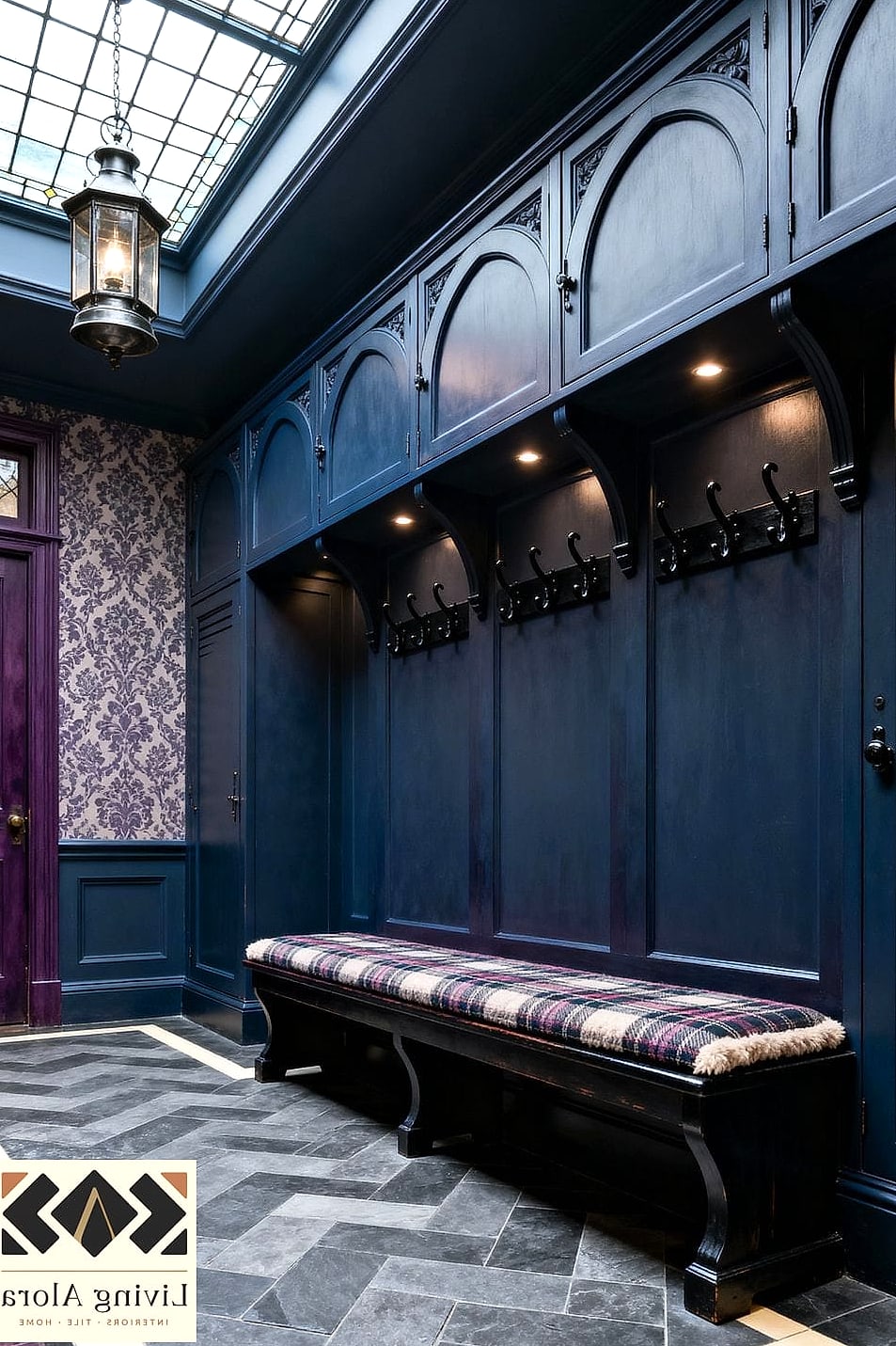 25 Damask Tile Ideas to Show Your Contractor 16 Damask Tile Mudroom Bench Backdrop