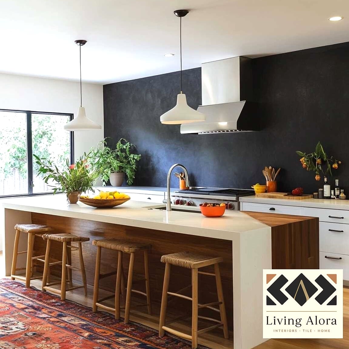 13 Dark Kitchen Ideas Perfect for Any Budget 12 Dark Accent Wall Behind Open Shelves