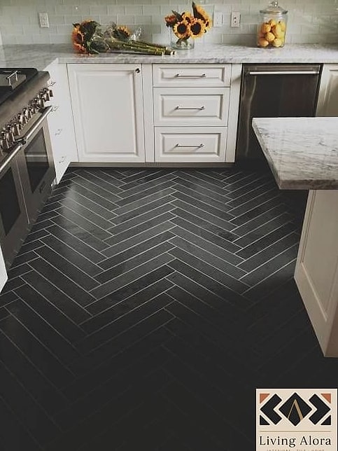13 Dark Kitchen Ideas Perfect for Any Budget 5 Dark Herringbone Tile Backsplash
