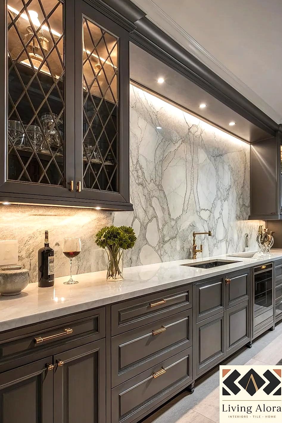 Dark Quartz with Brass Inlay Detailing