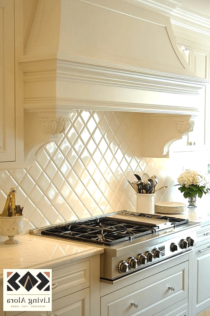 16 Diamond Tile Ideas Worth Stealing From Interior Designers 14 Diamond Tile Backsplash Behind a Range