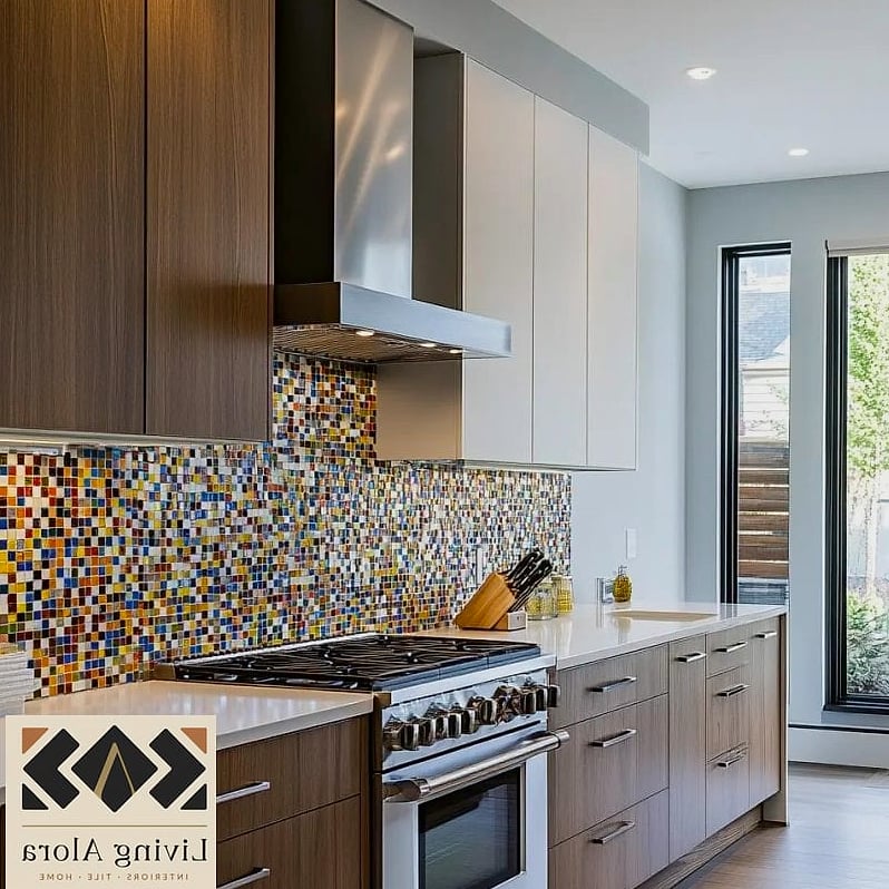 Extended Backsplash Behind Open Shelving