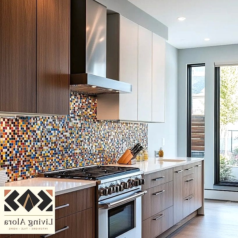 Extended Backsplash Behind Open Shelving
