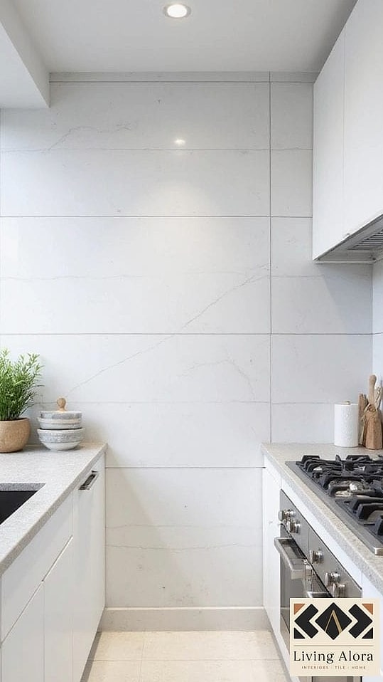 30 Modern White Backsplash Ideas You'll Want to Save Right Now 19 Extra-Large Format White Tile