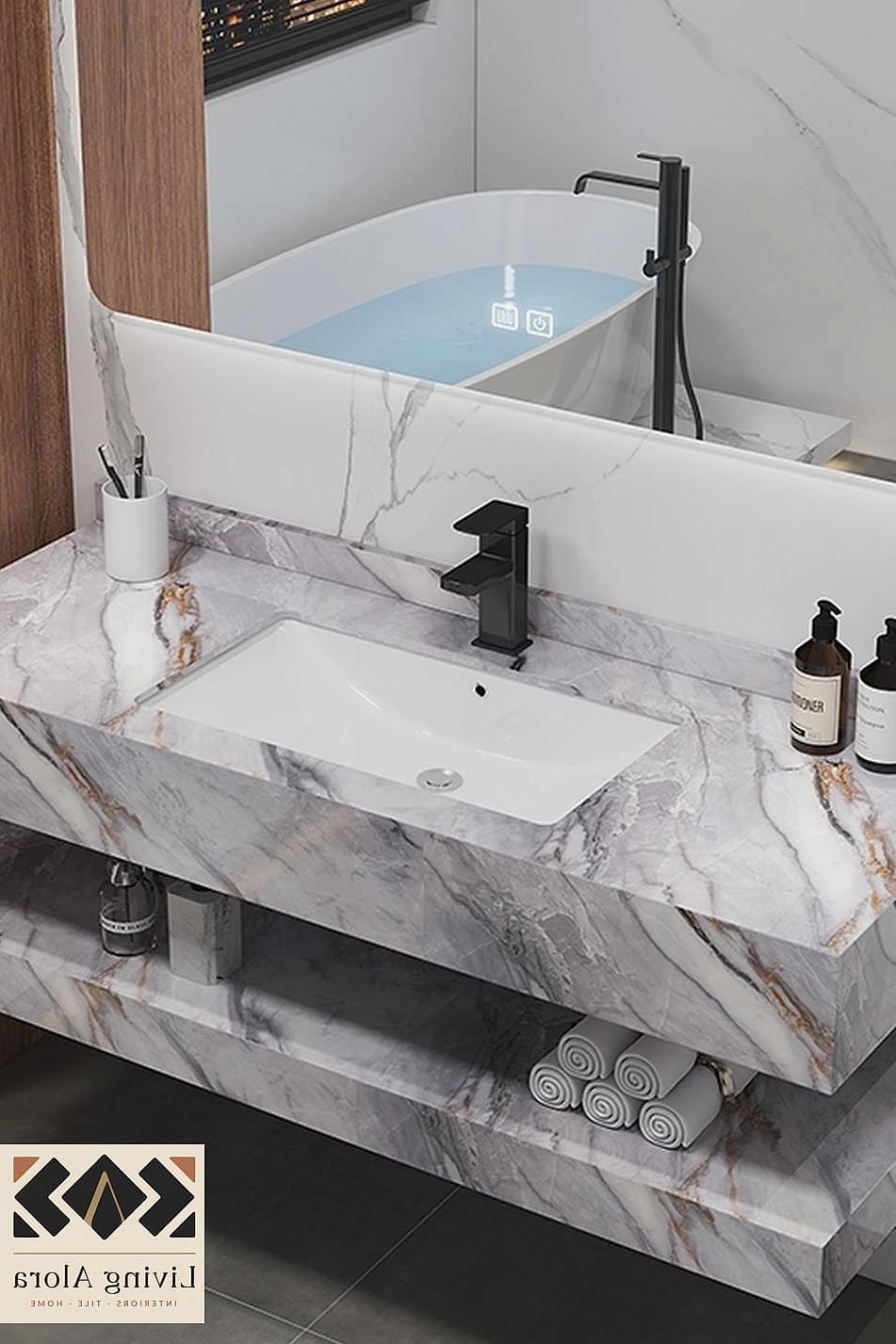 11 Marble Bathroom Ideas That Work in Any Size Home 6 Floating Marble Vanity Countertop