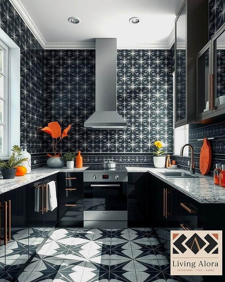 Floor-to-Ceiling Black Tile Wall
