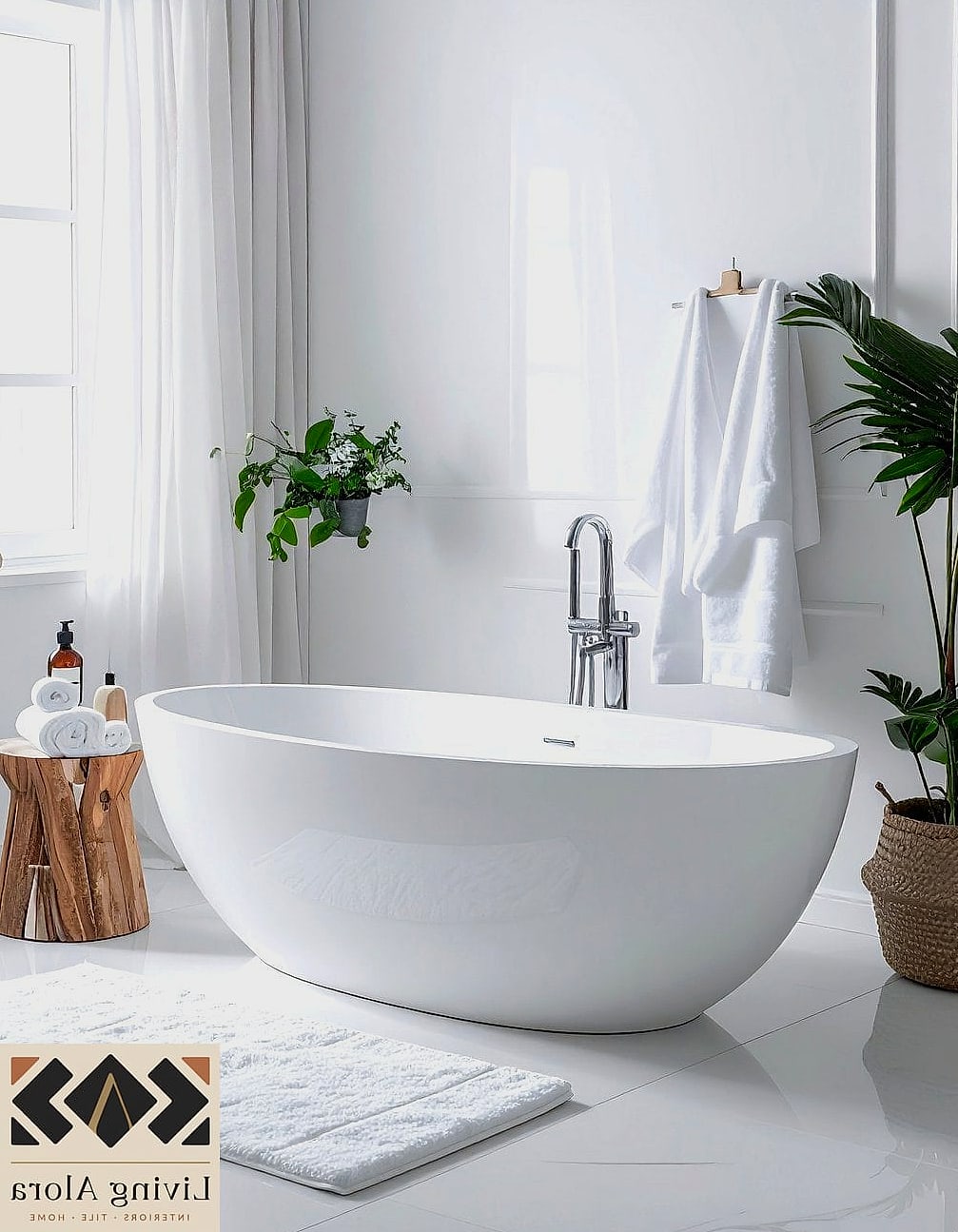 21 White Bathroom Ideas That Maximize Style and Function 7 Freestanding Soaking Tub