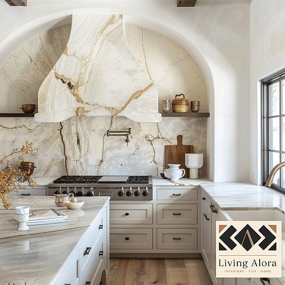 19 Gold Backsplash Ideas That Will Transform Your Space 16 Full Gold Slab Backsplash