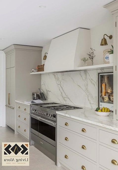 20 Backsplash for White Cabinets Ideas From Homes We Absolutely Love 5 Full Height Marble Slab Backsplash