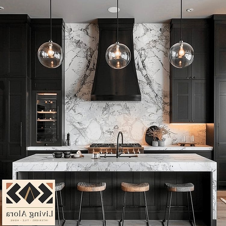 Full-Height Marble Slab Backsplash